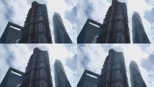 上海浦东标志性高层建筑固定镜头高清在线视频素材下载