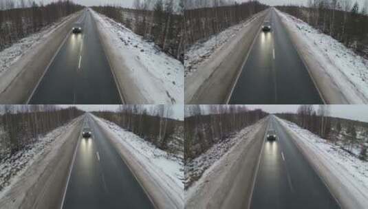 面包车在结冰的道路上行驶高清在线视频素材下载