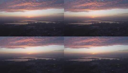 夕阳下航拍城市美丽风景高清在线视频素材下载