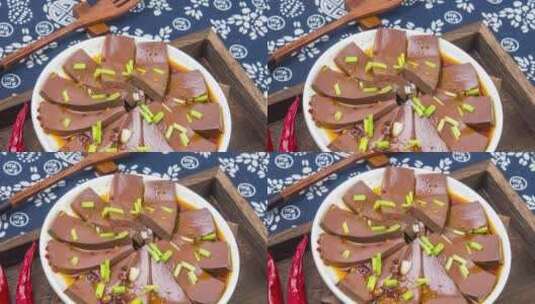 凉拌鸭血美食菜品4k平移镜头高清在线视频素材下载