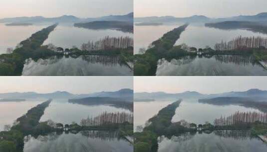 44 航拍 杭州 西湖 风景 雾天高清在线视频素材下载