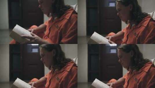囚犯在监狱里阅读书籍高清在线视频素材下载