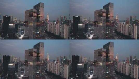 4k航拍深圳南山地标腾讯滨海大厦日落高清在线视频素材下载