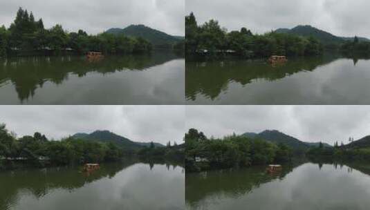 航拍杭州湘湖风景，荷花池高清在线视频素材下载