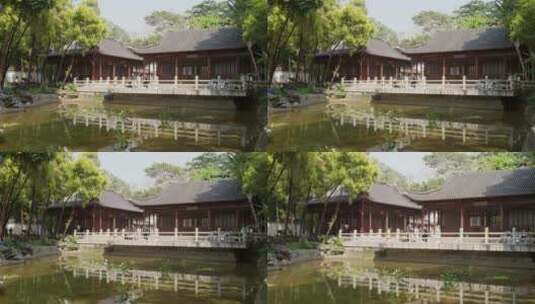 古代建筑风格古建筑造型深圳园博园景观高清在线视频素材下载