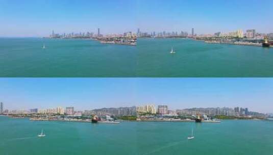 4K航拍青岛小麦岛公园帆船旅游高清在线视频素材下载