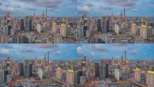 上海航拍陆家嘴蓝天白云延时摄影地标建筑高清在线视频素材下载