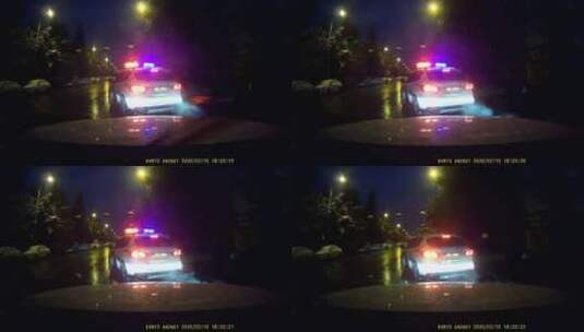 疫情武汉封城 夜间警车警灯 雨刷摆动 雪景高清在线视频素材下载