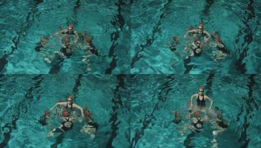 女子花样游泳落水高清在线视频素材下载