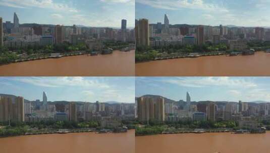 航拍甘肃兰州市城关区市中心高楼建筑风光高清在线视频素材下载