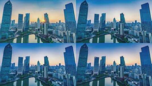 武汉城市高楼大厦建设大道新华路日转夜延时高清在线视频素材下载