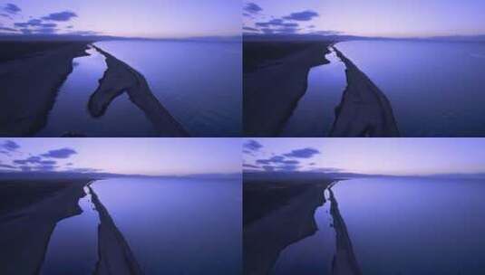 航拍青海湖水岸线黄昏晚霞自然唯美风光高清在线视频素材下载