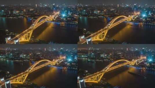 上海卢浦大桥夜景航拍延时高清在线视频素材下载