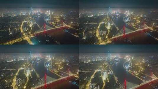 上海杨浦大桥夜景延时航拍高清在线视频素材下载