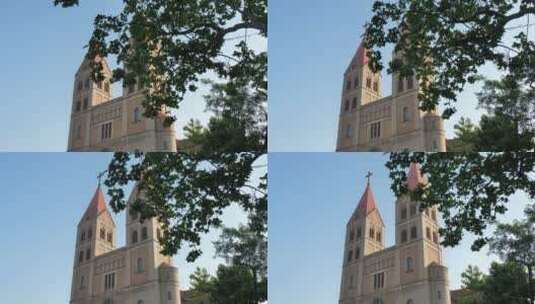 青岛天主教堂圣弥厄尔大教堂高清在线视频素材下载