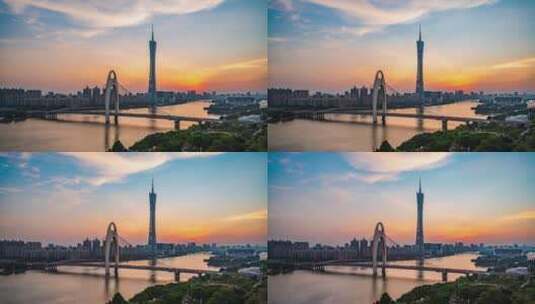 广州塔猎德大桥日转夜高清在线视频素材下载
