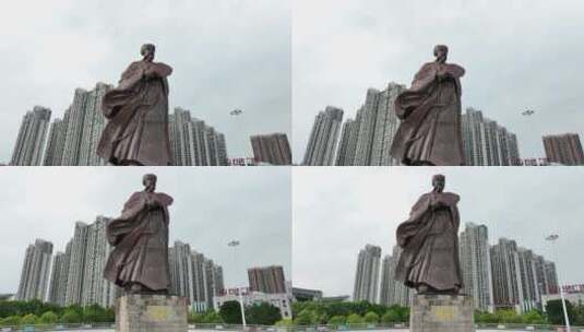 航拍环绕襄阳诸葛亮广场铜像高清在线视频素材下载
