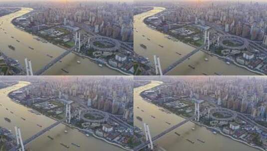 上海黄浦江南浦大桥4K航拍高清在线视频素材下载