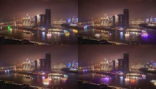 重庆城市灯火和轮渡交通高清在线视频素材下载