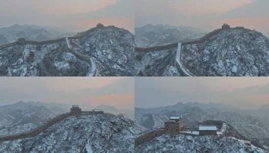日落的中国长城古建筑冬季高清在线视频素材下载