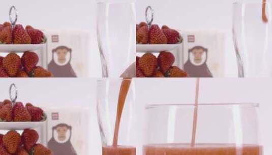 草莓汁倒入杯中高清在线视频素材下载