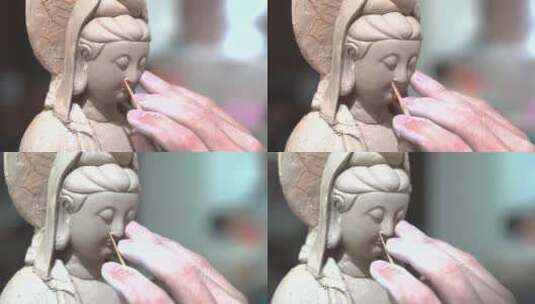 陶瓷雕塑制作工艺烧制佛像文化观音菩萨大士高清在线视频素材下载