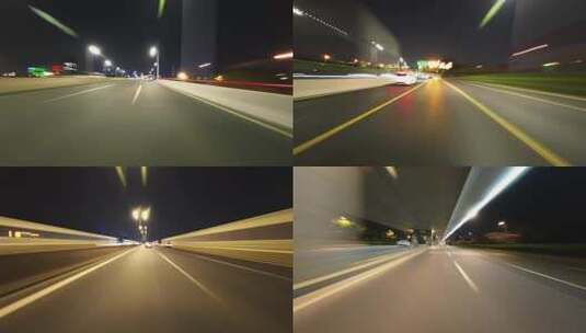 晚上汽车行驶在城市街道，延时摄影高清在线视频素材下载