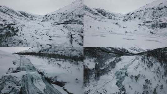 冬季群山森林河流冰天雪地高清在线视频素材下载