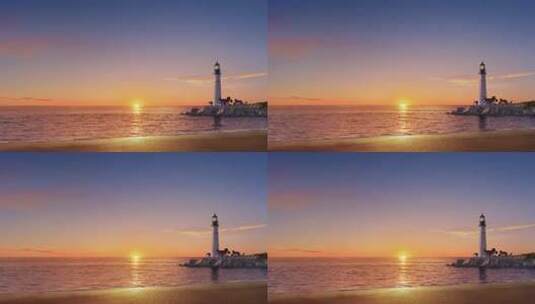 夕阳大海灯塔高清在线视频素材下载