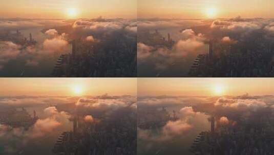日出云层下的香港IFC大厦高清在线视频素材下载