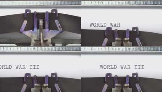 第三次世界大战单词特写正在打字，并以老式打字机上的一张纸为中心高清在线视频素材下载