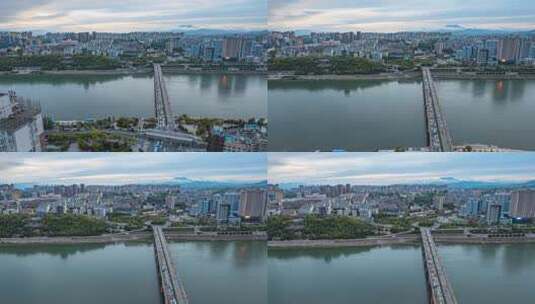 8K陕西安康汉江大桥城市天际线航拍延时高清在线视频素材下载