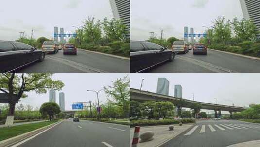 白天杭州市奔竞大道风情大道车头行车空镜高清在线视频素材下载