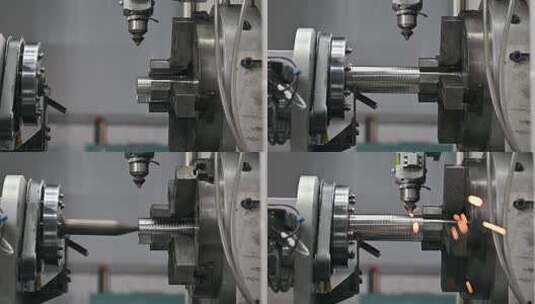 工业车间自动化切割机切割金属管材高清在线视频素材下载