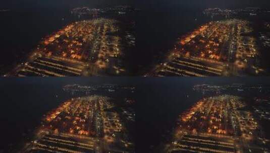 钦州港码头夜景航拍高清在线视频素材下载