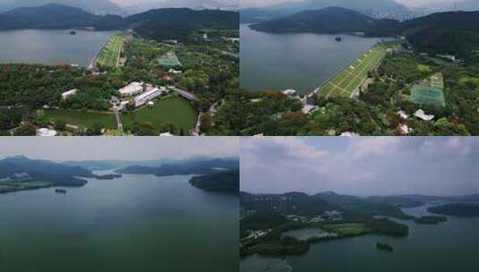 深圳罗湖区深圳水库高空航拍镜头高清在线视频素材下载