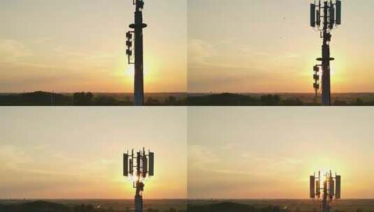 夕阳下的信号塔高清在线视频素材下载