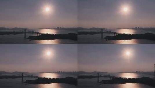 海湾城市日落剪影风景高清在线视频素材下载