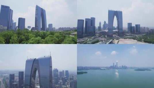 苏州东方之门金融中心金鸡湖高清在线视频素材下载