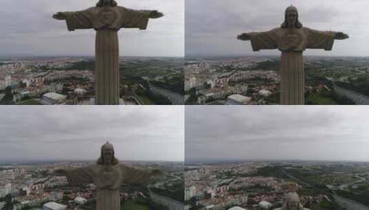 阿尔马达鸟瞰天主教雕像基督国王高清在线视频素材下载