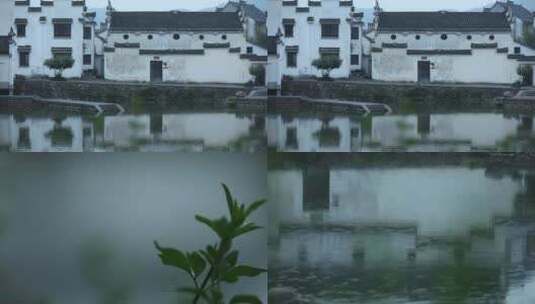 J浙江杭州龙门古镇下雨的水面4K实拍视频高清在线视频素材下载