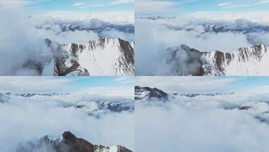 航拍川西美丽雪山风景四姑娘山在远处高清在线视频素材下载