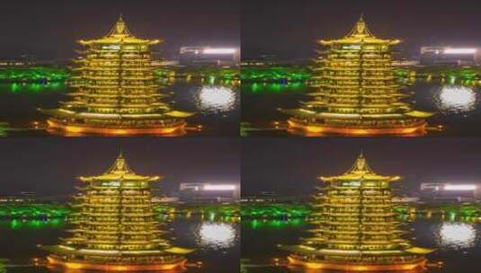 广西桂林日月双塔夜景航拍移动延时高清在线视频素材下载