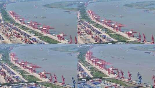 航拍长江港口码头集装箱货轮航运装卸龙门吊高清在线视频素材下载