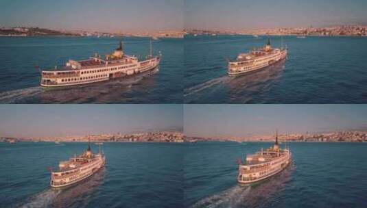 伊斯坦布尔博斯普鲁斯海峡邮轮空中跟踪高清在线视频素材下载