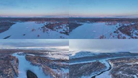航拍内蒙古亚洲第一湿地雪景合集高清在线视频素材下载