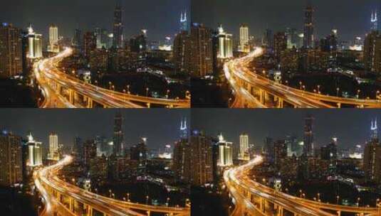 上海南北高架桥夜景车流延时1080p高清在线视频素材下载