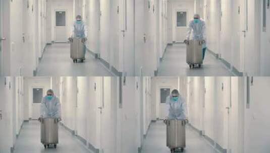 医院走廊医生行走的背影和脚步高清在线视频素材下载