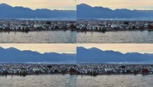 航拍大理古城和洱海风光高清在线视频素材下载