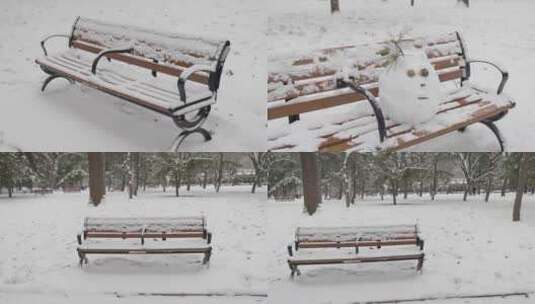 雪天的公园椅子高清在线视频素材下载